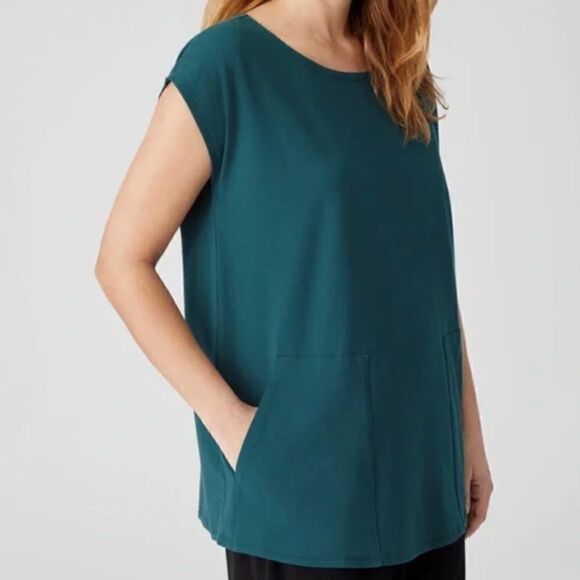 Eileen Fisher Tops - Eileen Fisher Traceable Organic Cotton Jersey Jewel Neck Top Medium M